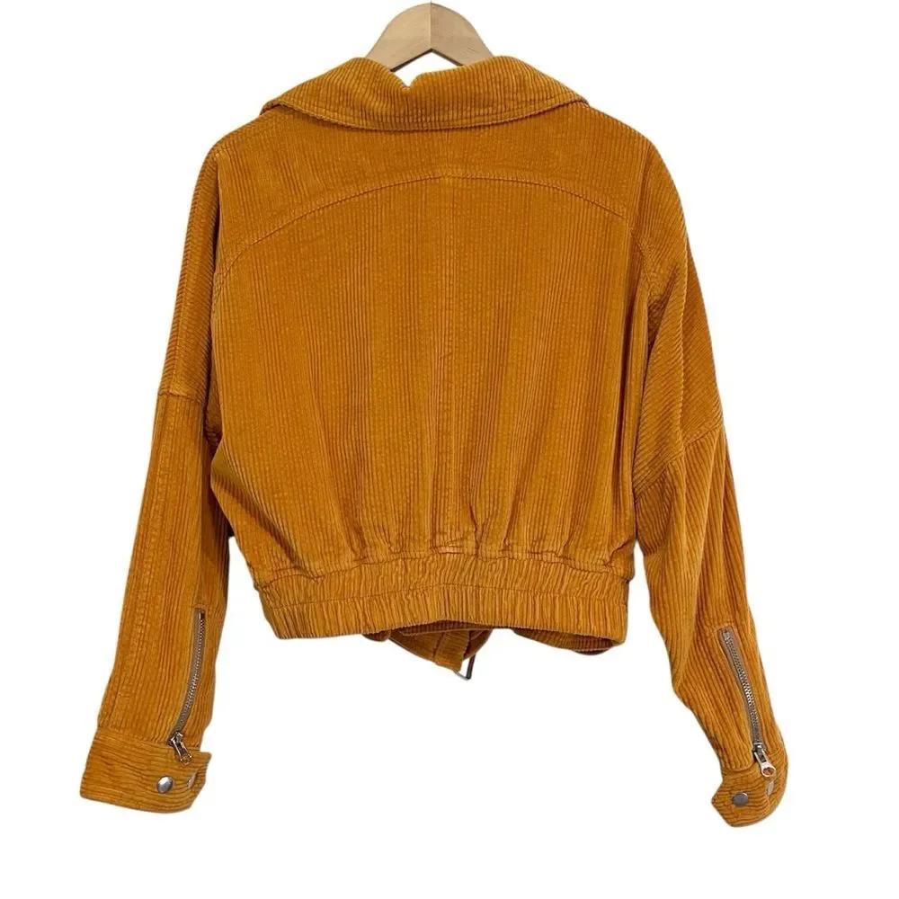 Free People Yellow Corduroy Slouchy Dolman Moto Jacket XS